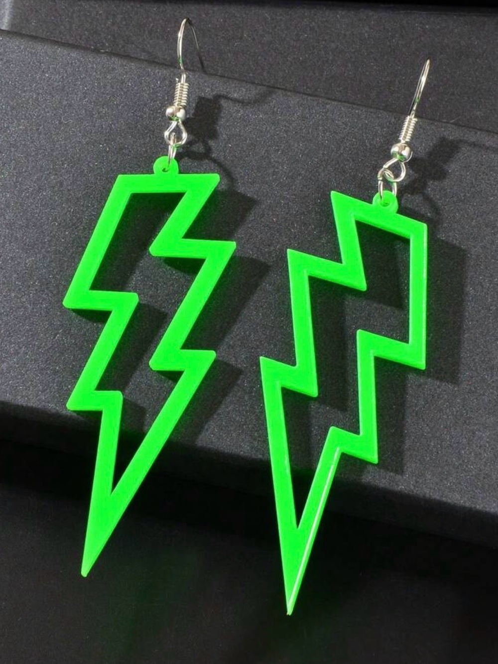 Neon Green Lightning Bolt Dangle Earrings